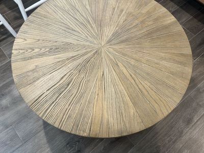 Round Wood Coffee Table with Black Metal Legs, Mid-Century Modern Design, Two-Tier Storage