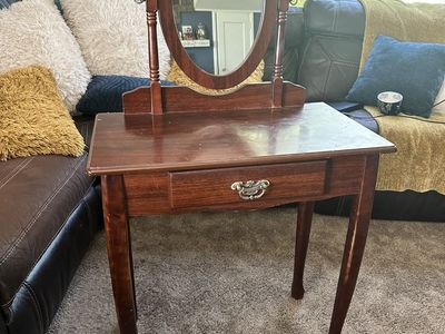 Vintage Wood Vanity / Makeup Table with Mirror