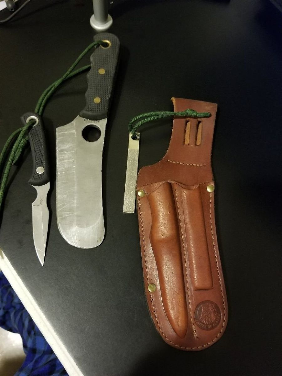 Knives of Alaska Cleaver Hunter Set w/ Leather Sheath & Sharpener