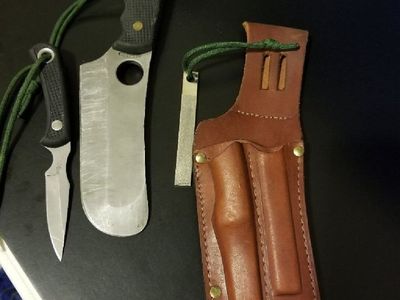 Knives of Alaska Cleaver Hunter Set w/ Leather Sheath & Sharpener