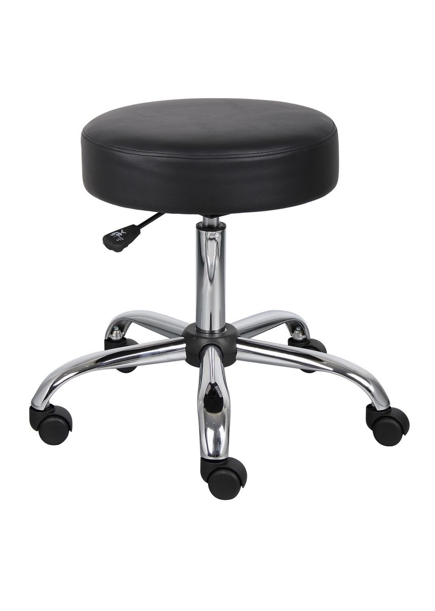 Adjustable Rolling Swivel Stool Chair with Black Padded Seat and Chrome Base