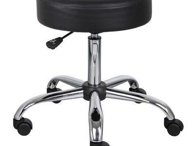 Adjustable Rolling Swivel Stool Chair with Black Padded Seat and Chrome Base