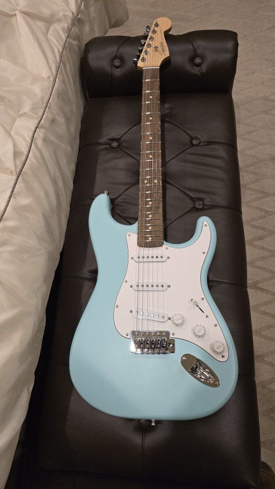 Fender Squier Stratocaster Electric Guitar - Daphne Blue with White Pickguard