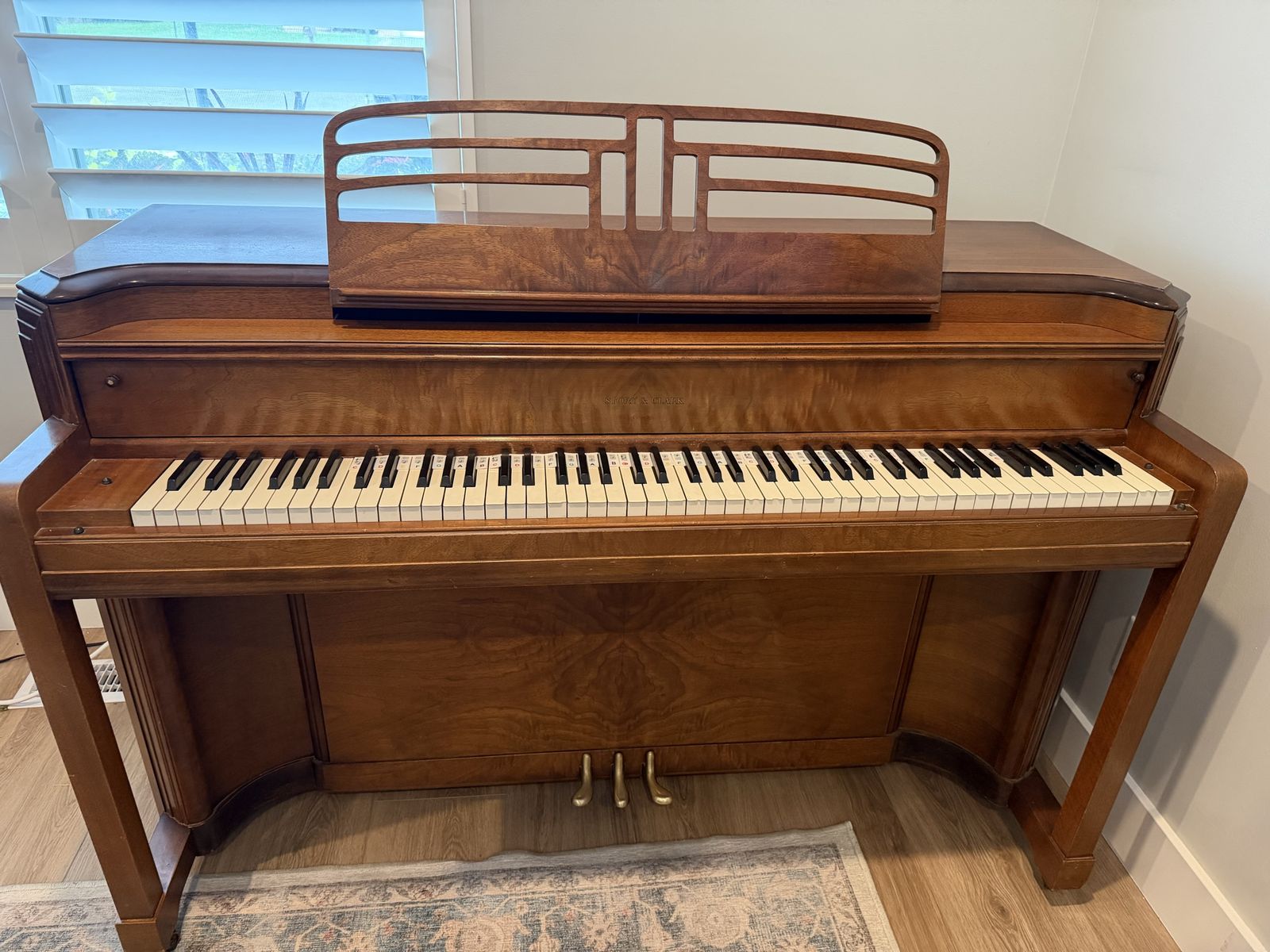 Story & Clark Wooden Upright Piano with Sheet Music Stand