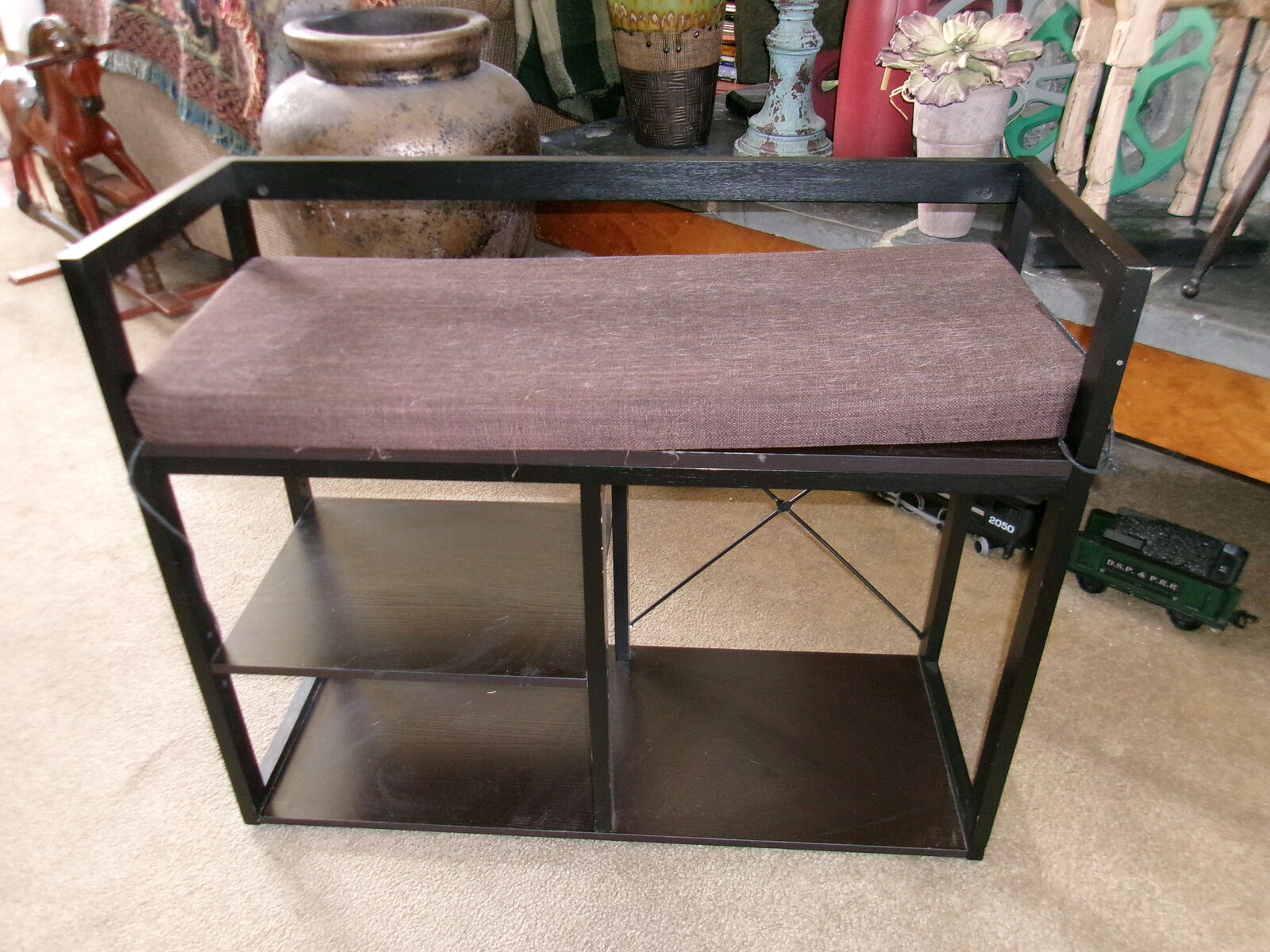 Cute Wood Frame Storage Bench with Cushion Top
