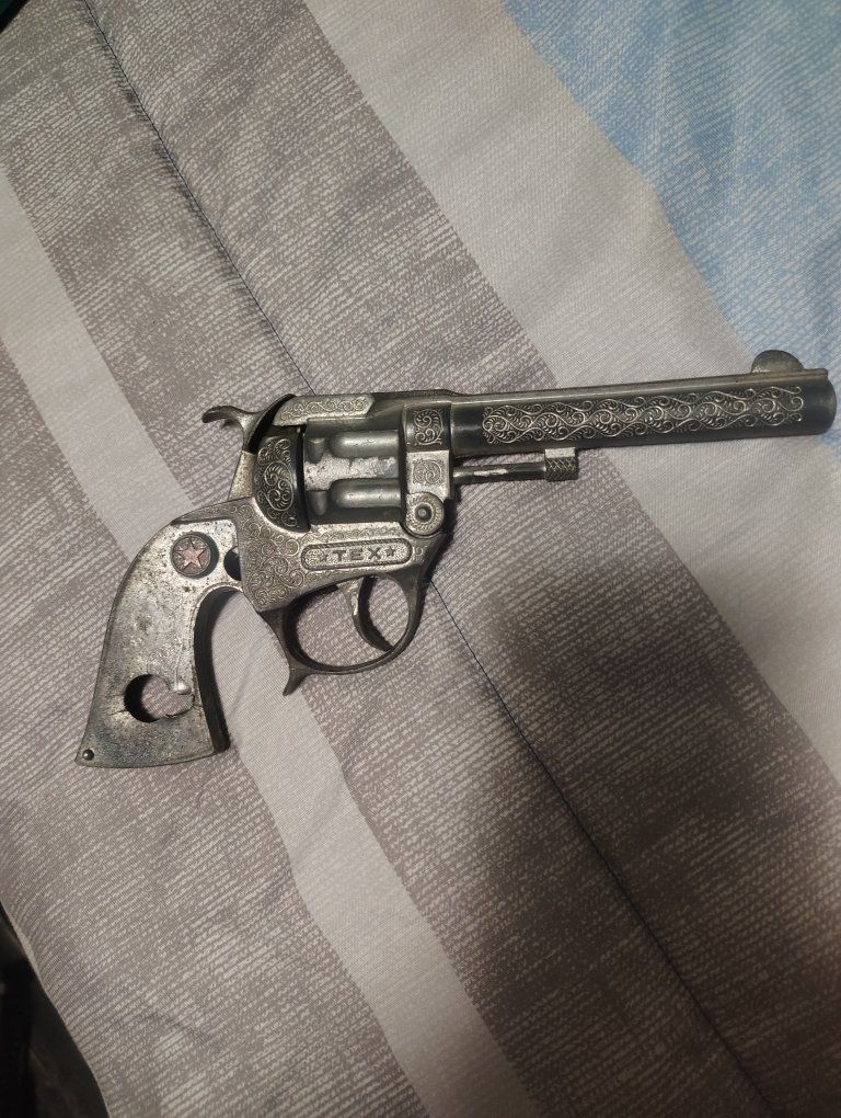 Vintage "TEX" Cap Gun, Ornate Metal Toy Pistol, Western Style Collectible