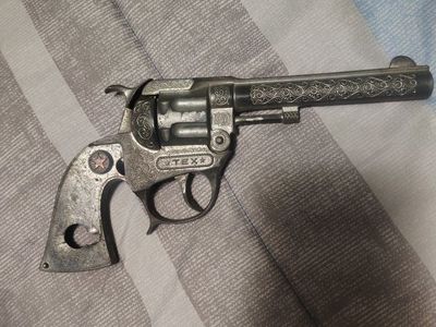 Vintage "TEX" Cap Gun, Ornate Metal Toy Pistol, Western Style Collectible