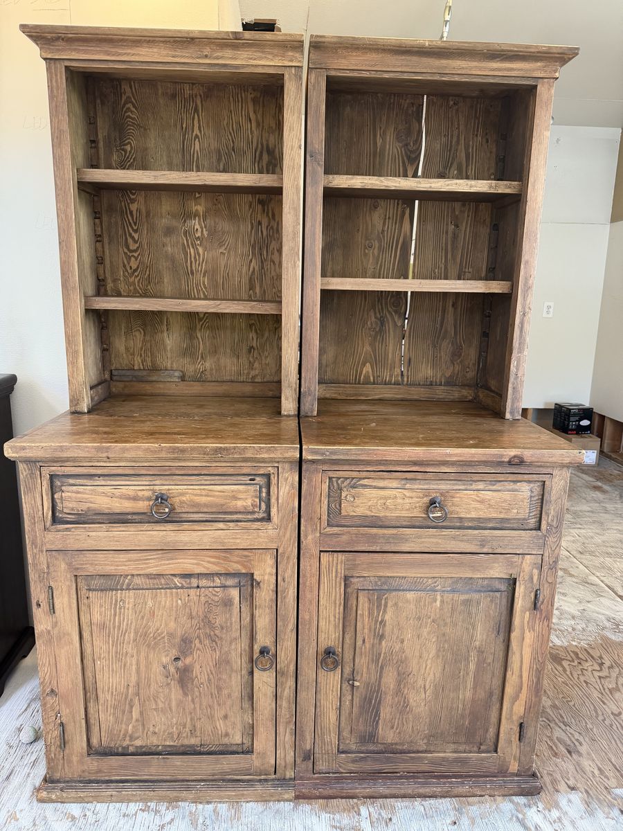 Matching Rustic Solid Wood Bookcase Hutches / Storage Cabinets