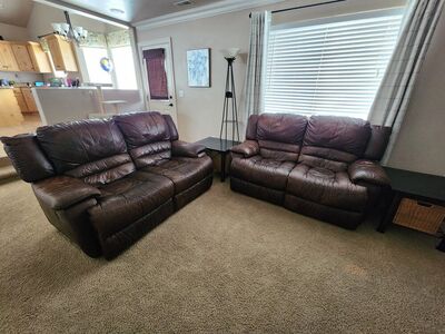 Set of Real Leather Reclining Loveseats