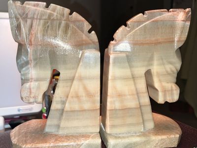 Vintage Art Deco Marble Onyx Trojan Horse Bookends