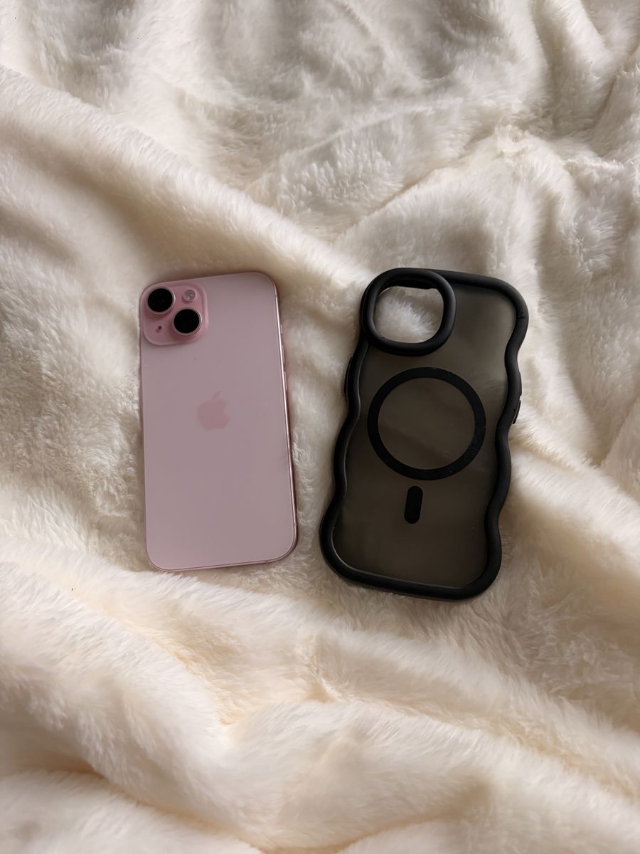 Pink Apple iPhone with Black Wavy MagSafe Phone
