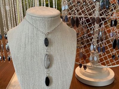 NEW- Handcrafted Oval Beaded Silver Chain Necklace & Earrings - Necklace Two Ways To Wear - Multiple Colors Available