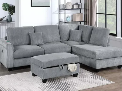 NEW SECTIONAL with STORAGE OTTOMAN & PILLOWS - NEW IN BOX