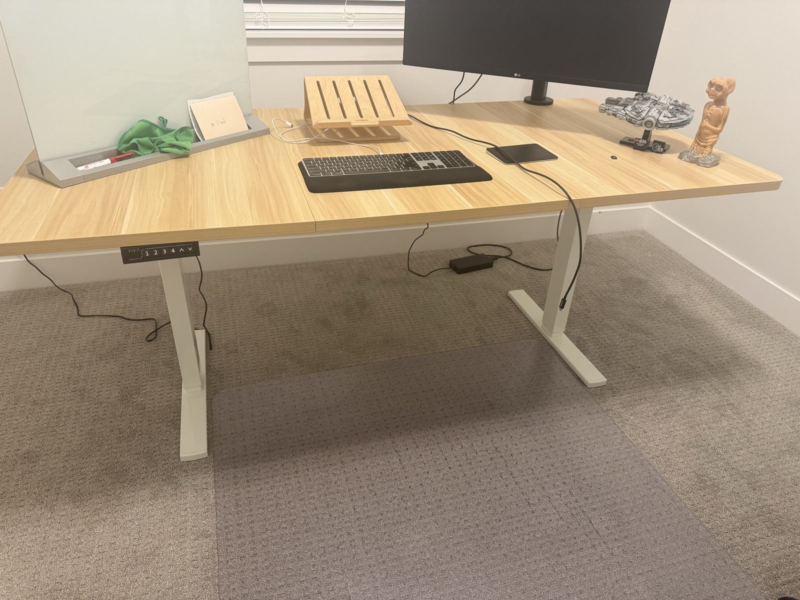 VIVO 71” x 36” Electric Standing Desk, Light Wood Top / White Frame