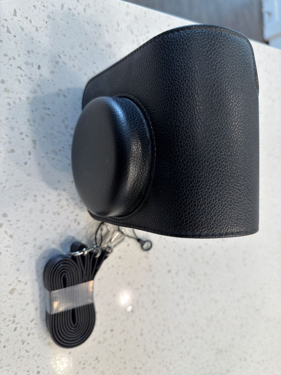 Universal Black Faux Leather Camera Case with Strap