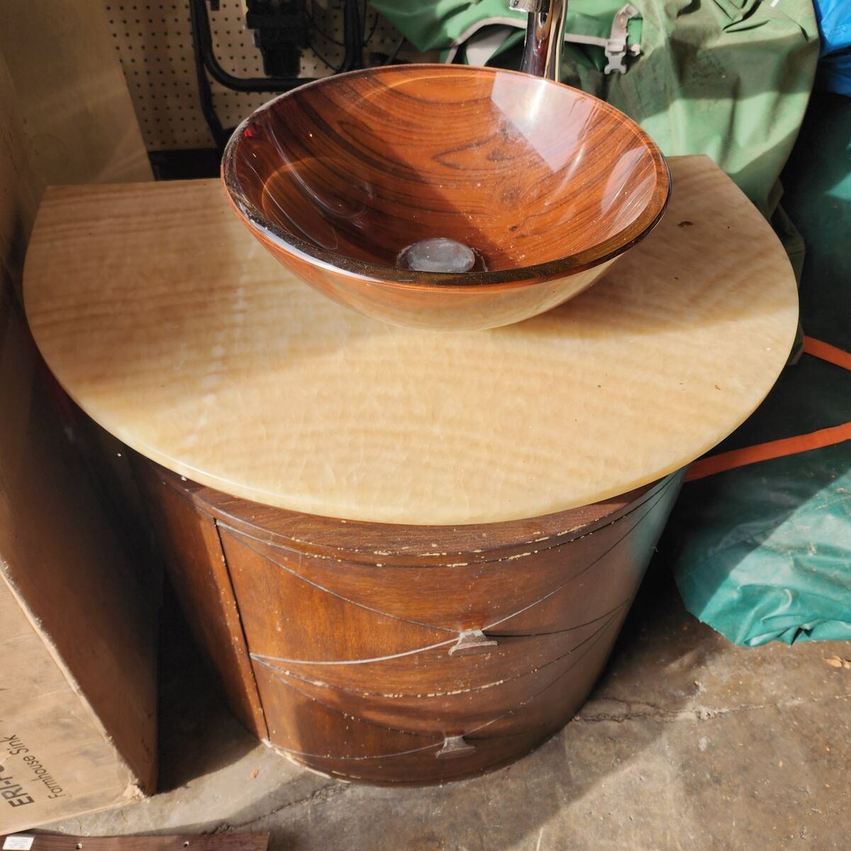 marble top glass sink
