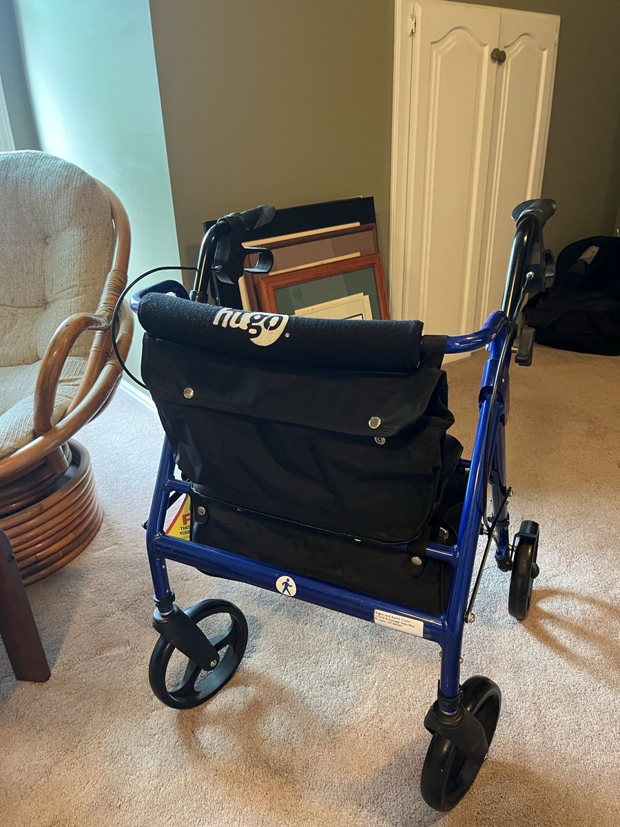 Hugo Mobility Blue Folding Rolling Walker Rollator with Seat and Storage Bag