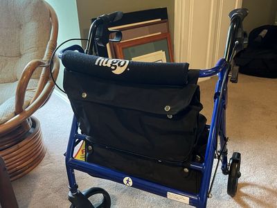 Hugo Mobility Blue Folding Rolling Walker Rollator with Seat and Storage Bag