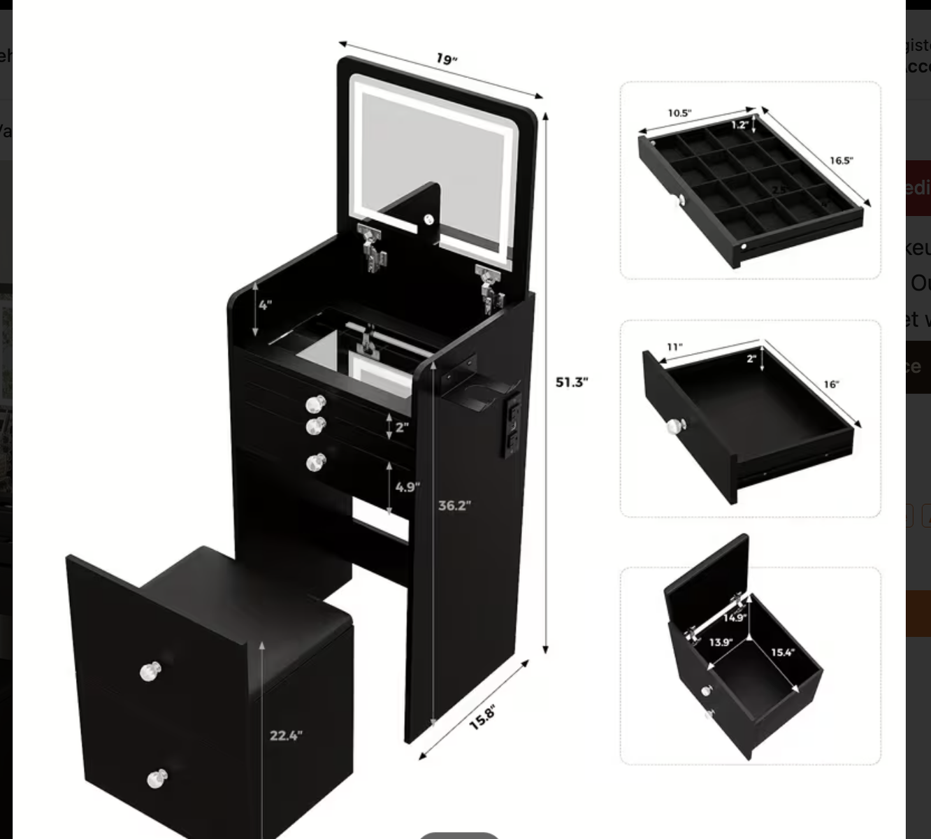 New in Box 3-in-1 Vanity Desk with Flip Top LED Light Mirror SmallVanity, 3 Drawers, Compact