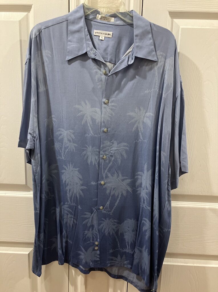 Blue Hawaii Print Pierre Cardin Short Sleeve Shirt