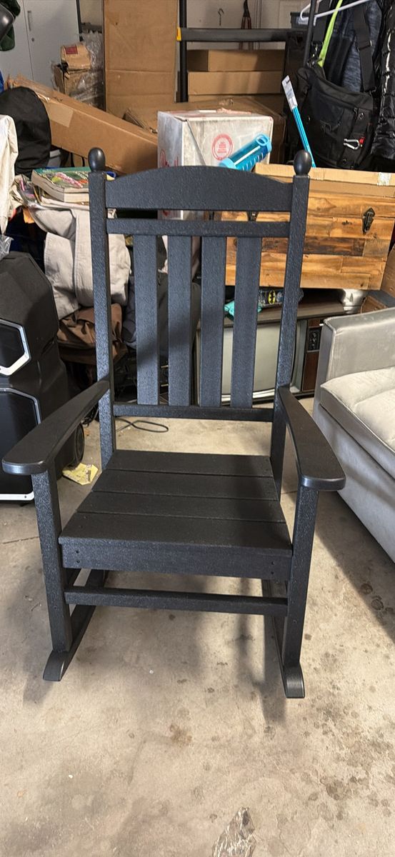 Classic Black Outdoor Rocking Chair, Adirondack Style, All-Weather Recycled Plastic