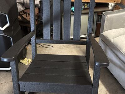 Classic Black Outdoor Rocking Chair, Adirondack Style, All-Weather Recycled Plastic