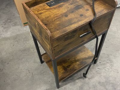 2x Wood Nightstand with Charging Station, Drawer & Shelf - 23.6" Tall Side Table