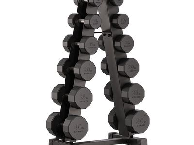 Centr 210 lb Dumbbell Set with Storage Rack, Rubber Coated 1654571 #96905
