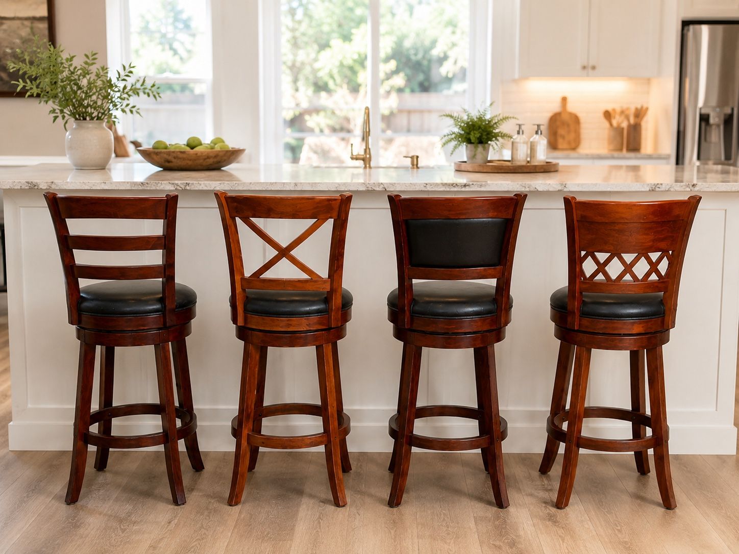 Set of 4 Solid Wood Swivel Counter Stools