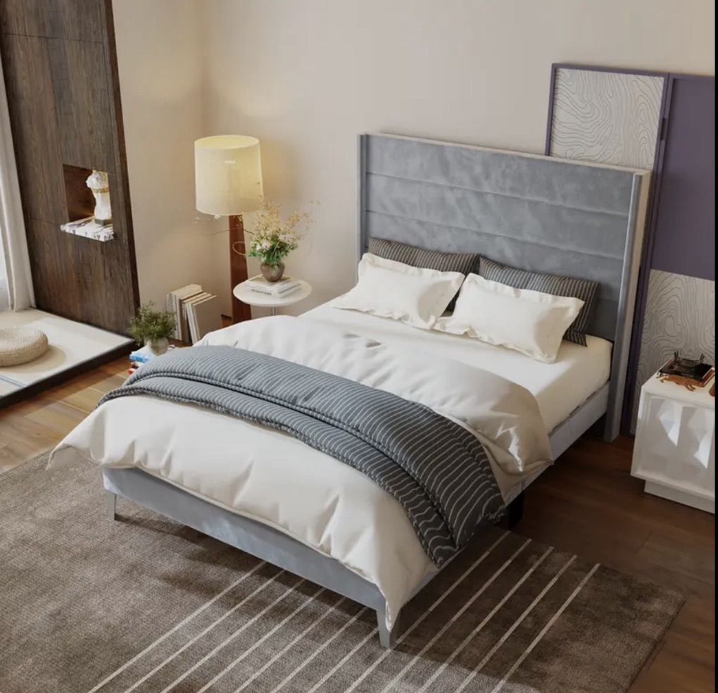 Queen Bed Frame — Brand New With Tall Headboard