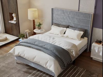 Queen Bed Frame — Brand New With Tall Headboard