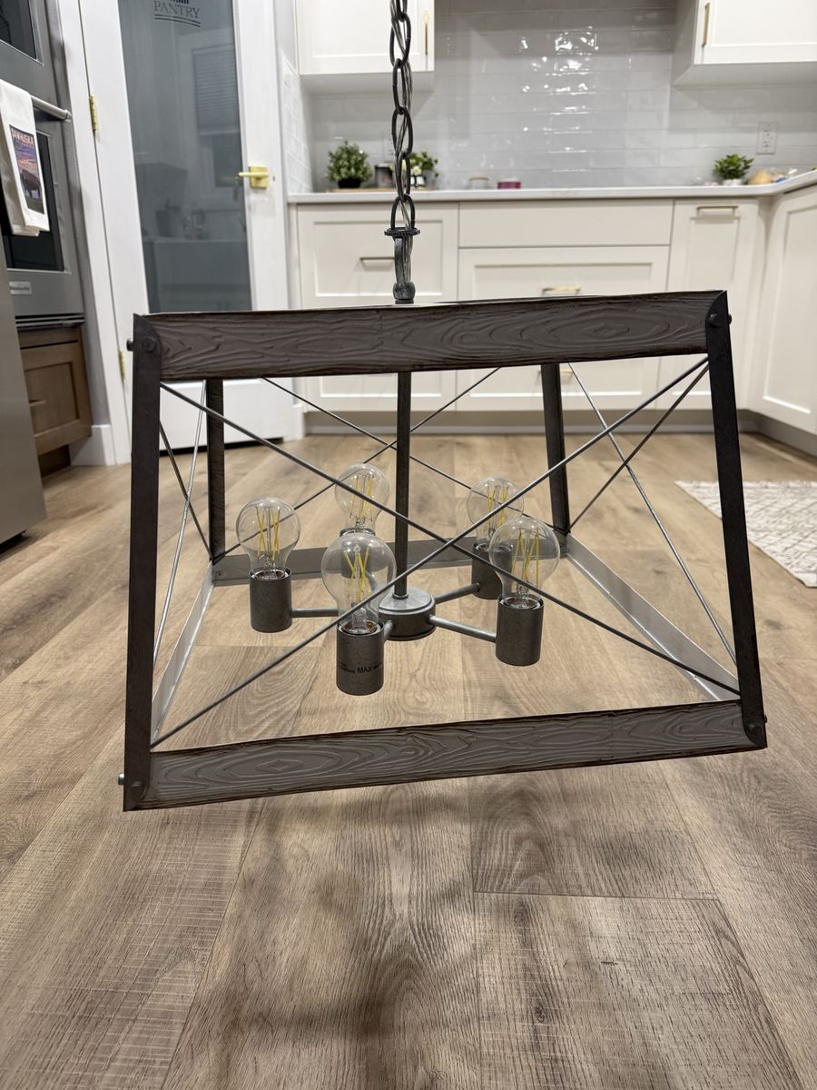 Progress Lighting Bradberry 5 -Light Antique White with Galvanized Accents Farmhouse Square Medium Hanging Pendant Light