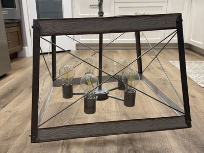 Progress Lighting Bradberry 5 -Light Antique White with Galvanized Accents Farmhouse Square Medium Hanging Pendant Light