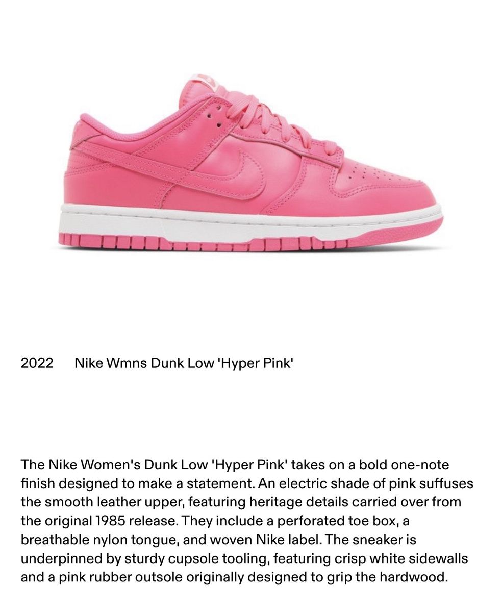 Nike Dunk Low Hyper Pink Women's Sneakers Size 8