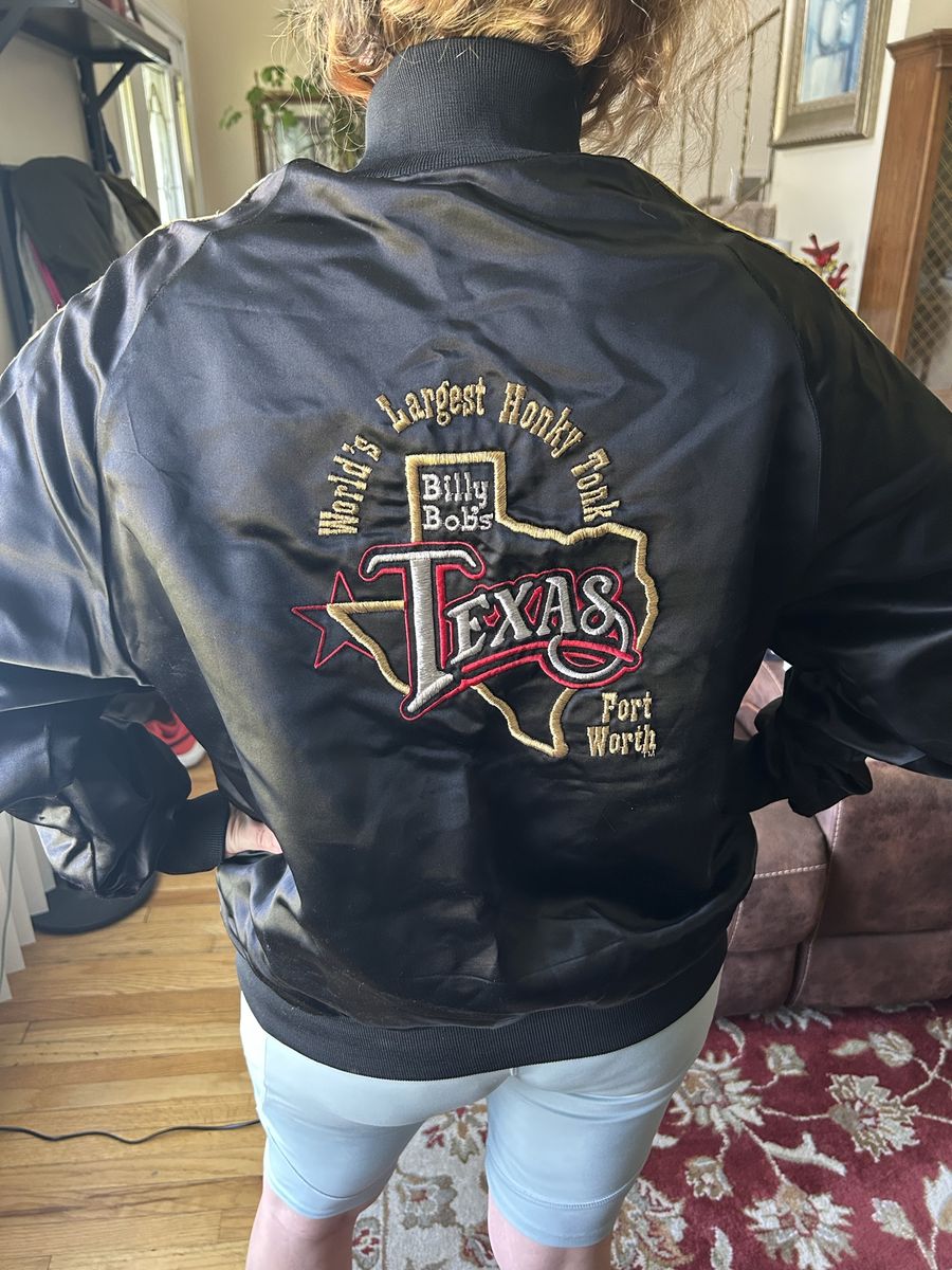 Vintage Billy Bobs Texas Jacket Honky Tonk Black Gold Satin Bomber Jacket