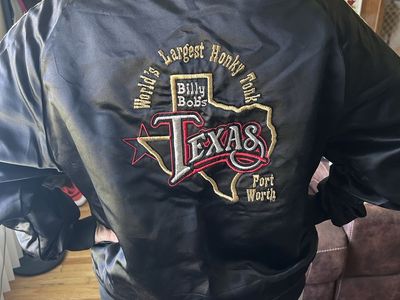 Vintage Billy Bobs Texas Jacket Honky Tonk Black Gold Satin Bomber Jacket