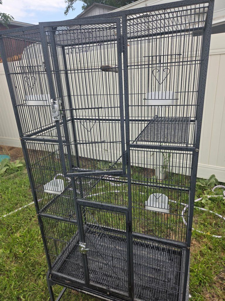 Large Metal Multi-Level small animal or  Bird Cage with Feeders and Ramps