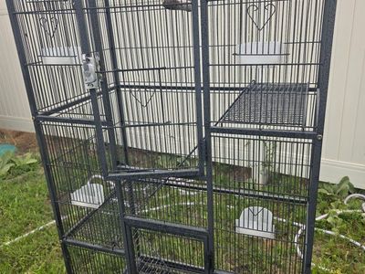 Large Metal Multi-Level small animal or Bird Cage with Feeders and Ramps