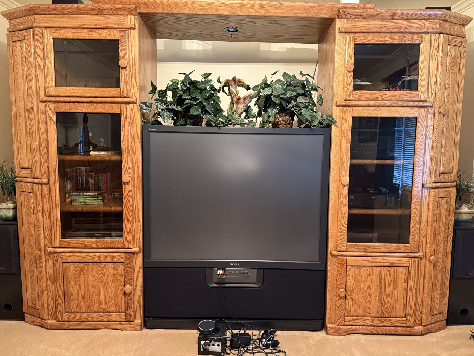 Large Wooden Entertainment Center Cabinet with Glass Doors - TV not Included