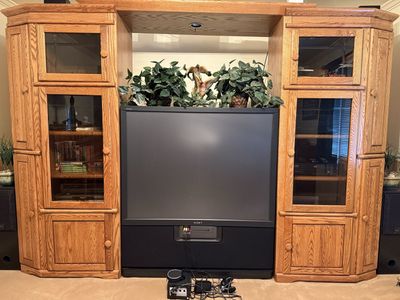 Large Wooden Entertainment Center Cabinet with Glass Doors - TV not Included