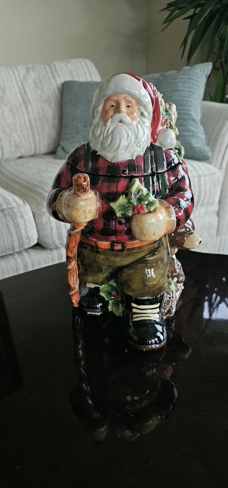 JCPenney Home Collection Woodland Santa Cookie Jar Ceramic Buffalo Plaid
14"T