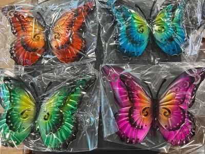 4 Pack Metal Double Wing hanging Butterfly Wall Art Decor - 6.5" (New) DW1