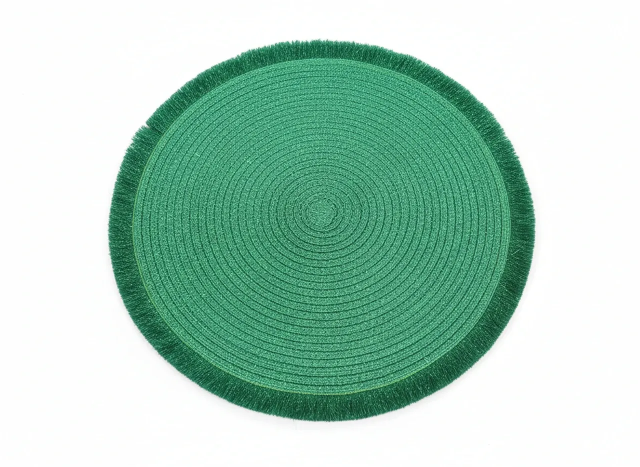 4 Round Green Placemats with Fringe