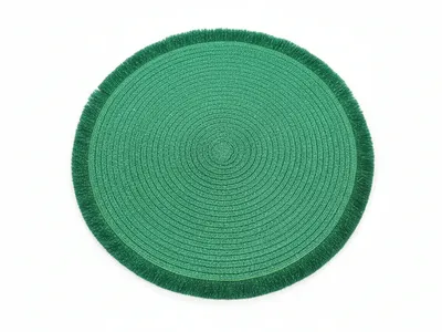 4 Round Green Placemats with Fringe