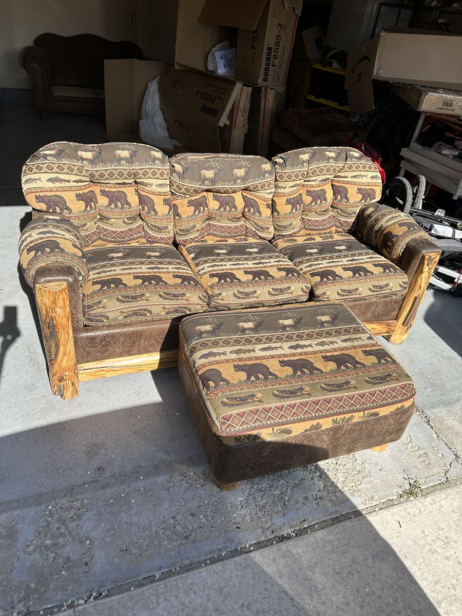 Couch with pullout bed, mattress, & ottoman