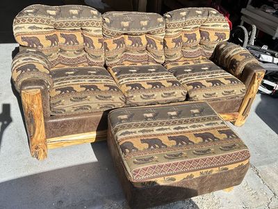 Couch with pullout bed, mattress, & ottoman