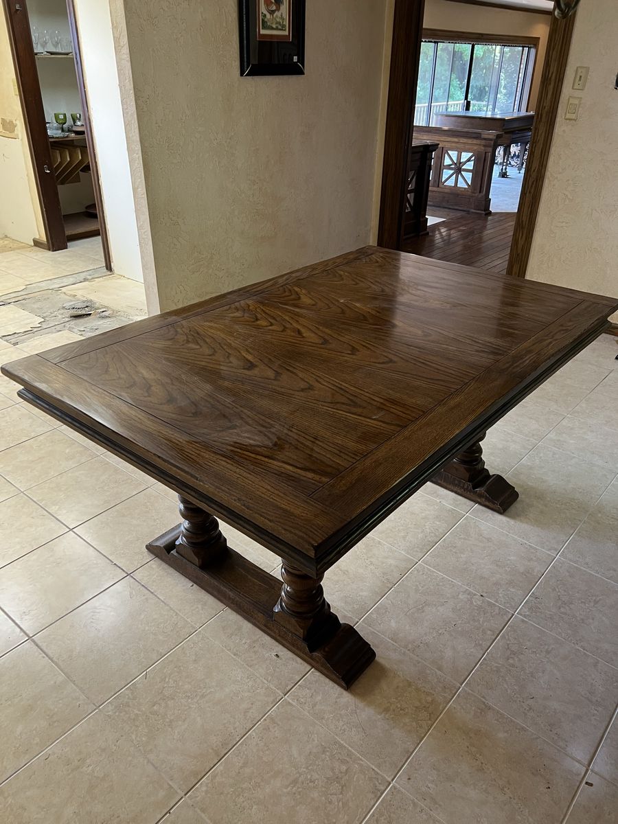 Solid Oak Dining Table w/ Extension Leaf & Felt Game Table Top