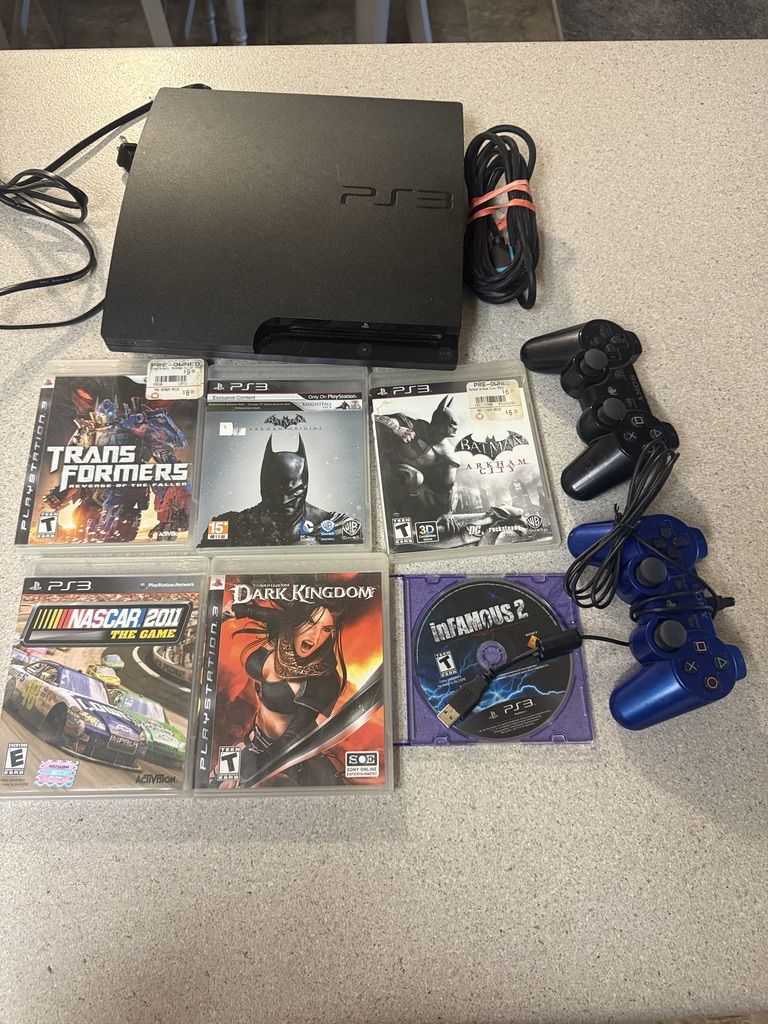 Sony PlayStation 3 Slim PS3 320GB Black Console CECH-3001B W/ 6 GAMES 2 REMOTES