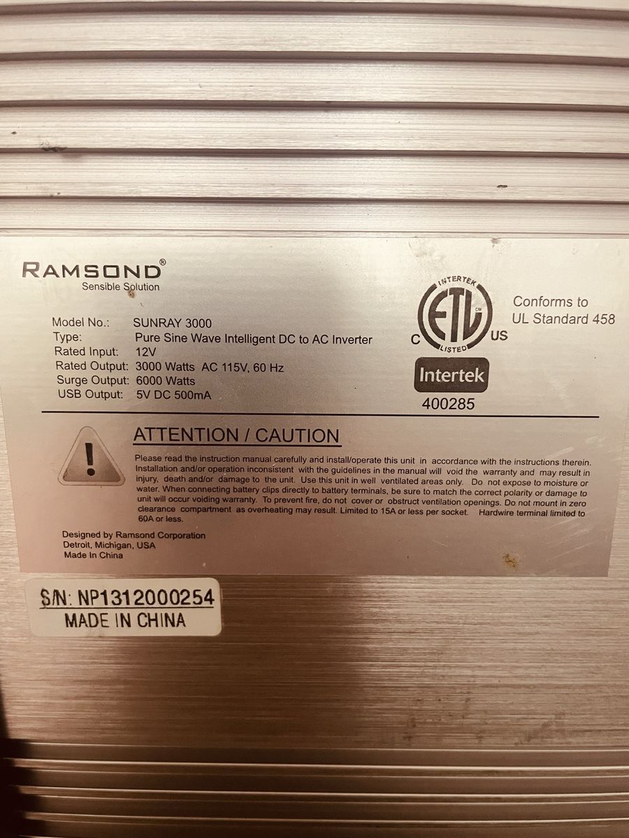 Ramsond SUNRAY 3000 Pure Sine Wave Intelligent DC to AC Inverter 3000W Rated 6000W Surge