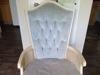 chair Vintage French blue tuffted cane wingback the queens chair by Kimball